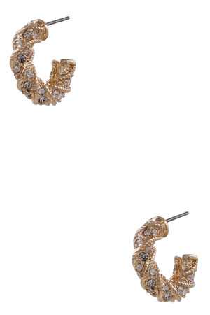 Metal Stone Pave Twisted Hoop Earrings