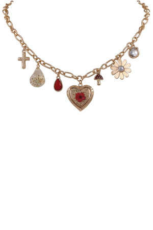 Metal  Heart Locket Multi Charm Necklace