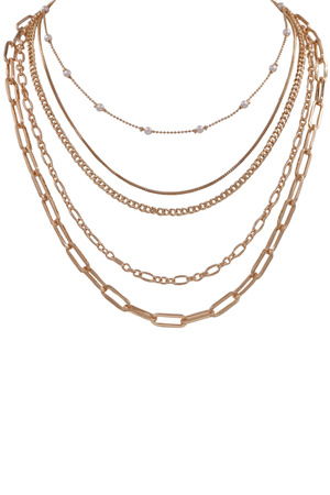 Metal Cream Pearl Multi Layered Necklace