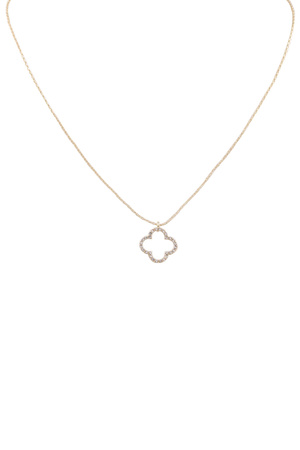 Metal Quatrefoil Rhinestone Pendant Necklace