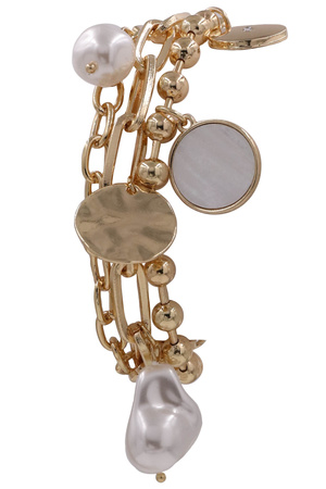 Metal Brass Multi Chain Coin MOP Bracelet