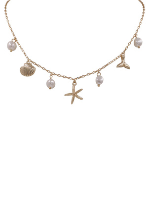 Metal Cream Pearl Sea Animal Charm Necklace