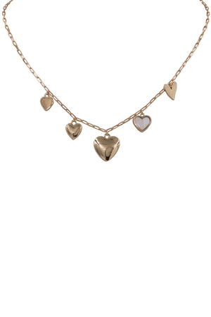 Metal Chain MOP Multi Heart Charm Necklace