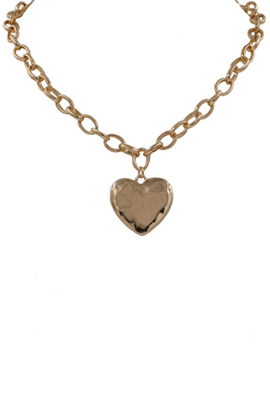 Metal  Linked Chain Heart Pendant Necklace