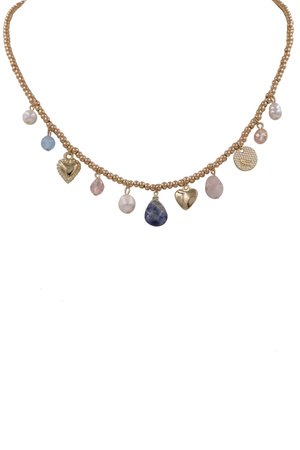 Metal Multi Glass Semi Precious Charm Necklace