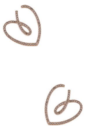 Metal Heart Line Pave Stone Earrings