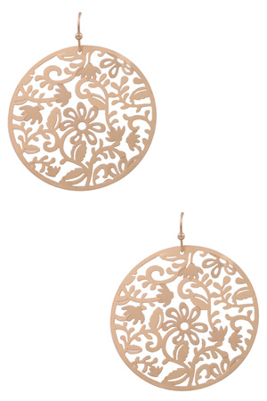 Brass Metal Flower Filigree Circle Earrings