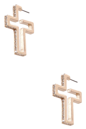 Metal Rhinestone Cross Hoop Earrings