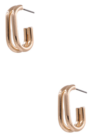 Brass Metal Double Oval Layered Hoop Earrings