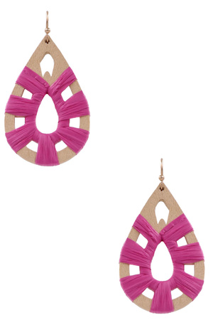 Raffia Wood Teardrop Dangle Earrings