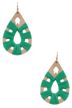 Raffia Wood Teardrop Dangle Earrings