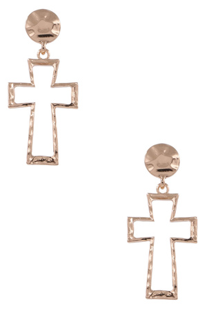 Metal Textured Cross Frame Dangle Earrings