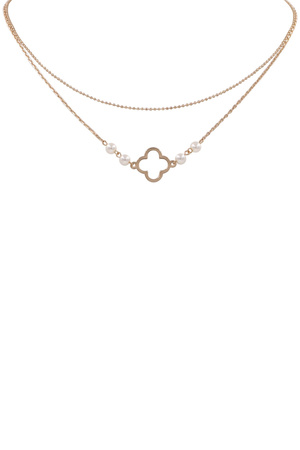 Metal Layered Cream Pearl Quatrefoil Necklace