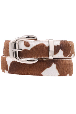 Faux Leather Squared U Buckle Cow Print Belt