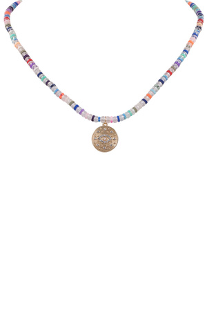 Rubber Faceted Bead Coin Charm Necklace