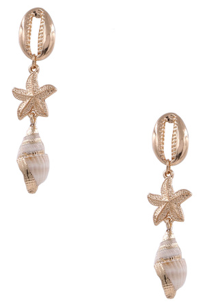 Metal Sea Shell Star Fish Dangle Earrings