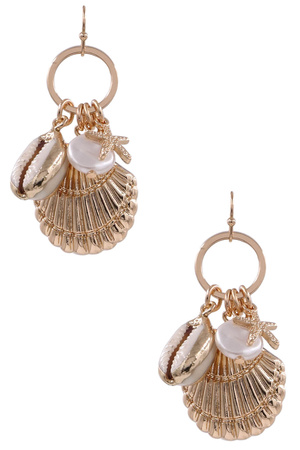 Metal Sea Shell Charm Dangle Earrings