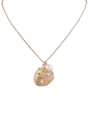 Metal Cream Pearl Sea Shell Pendant Necklace