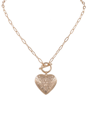 Brass Metal Heart Locket Linked Chain Necklace