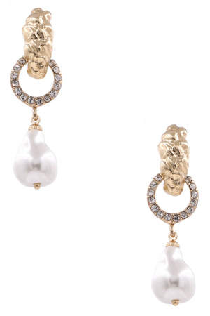 Metal Hammered Stone Ring Cream Pearl Earrings