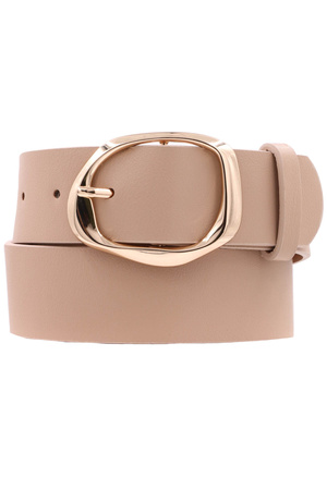 Faux Leather Oval Organic Textured Buckle Belt