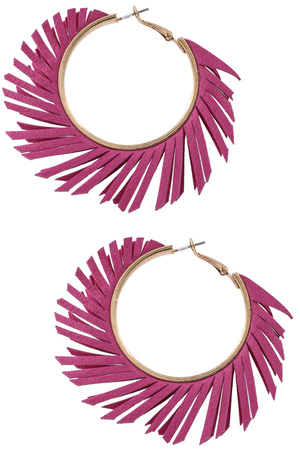 Faux Leather Fringe Hoop Earrings