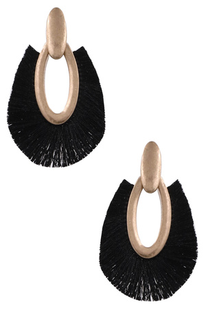 Metal Oval Cotton Fringe Drop Earrings