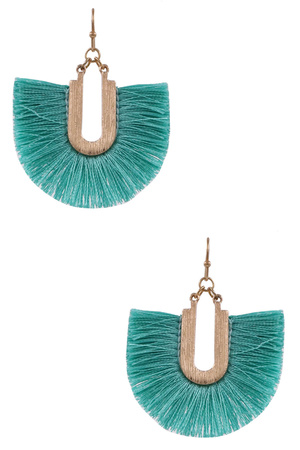 Metal 'U' Shape Cotton Tassel Drop Earrings