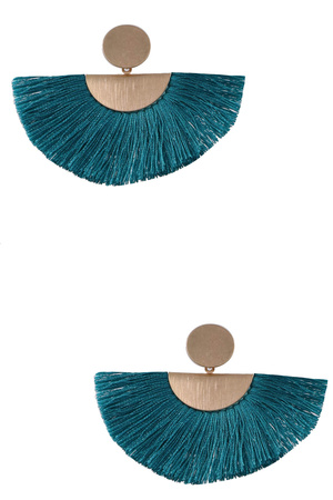 Metal Circle Cotton Tassel Fan Drop Earrings