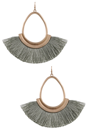 Metal Teardrop Cotton Fringe Drop Earrings