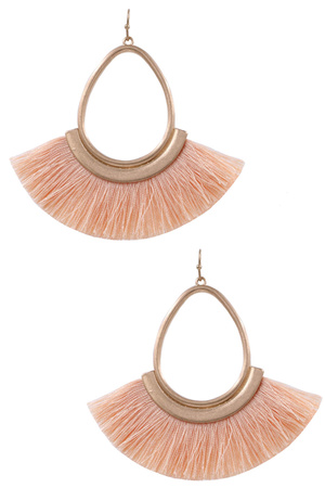 Metal Teardrop Cotton Fringe Drop Earrings