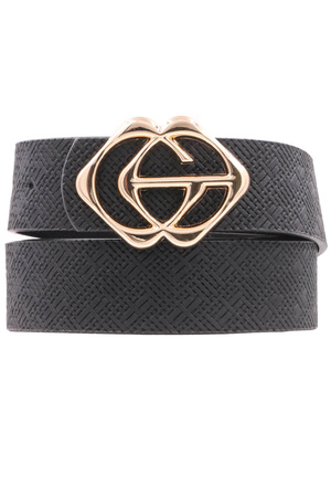 Faux Leather Textured Diamond Buckle Belt