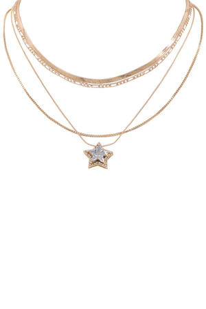 Metal Chain Glass Jewel Star Pendant Necklace