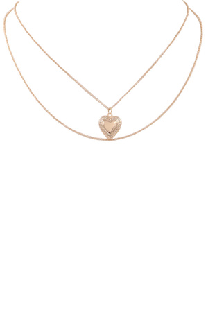 Metal Layered Heart Lockett Pendant Necklace Set