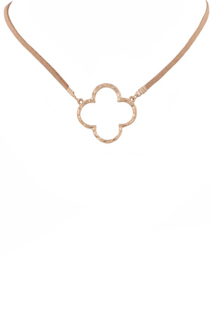 Faux Leather Quatrefoil Pendant Necklace