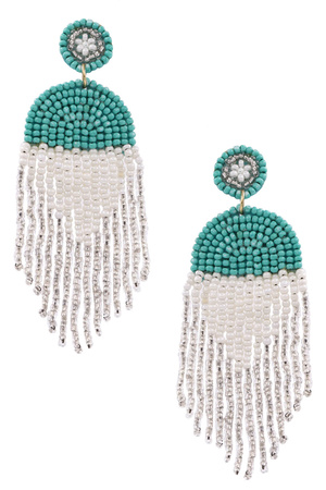 Seed Beaded Tassel Drop Earrings