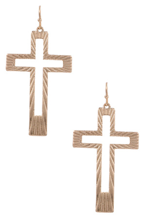 Metal Textured Cross Cutout Drop Earrings