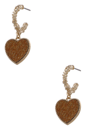 Metal Druzy Heart Drop Earrings