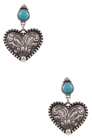 Western Metal Heart Engraved Post Earrings