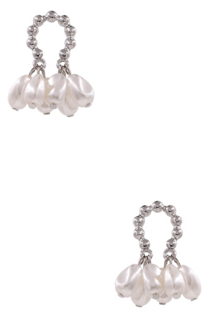 Metal Cream Pearl Tassel Earrings