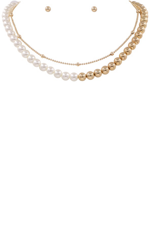 Metal Cream Pearl  Bead Necklace Set