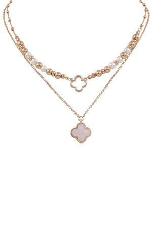 Metal Cream Pearl Quatrefoil Pendant Necklace