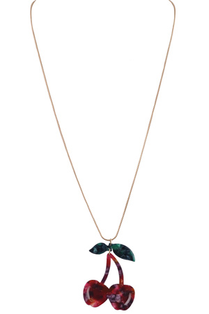 Metal Cherry Acetate Pendant Long Necklace