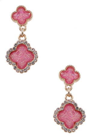 Metal  Rhinestone Quatrefoil Drop Earrings