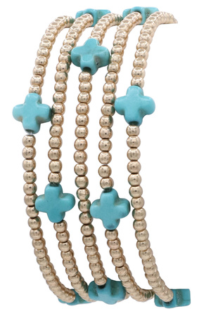 Semiprecious CCB Cross Layered Stretch Bracelet