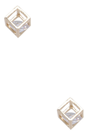 Sterling Silver Post Rhinestone Cube Earrings