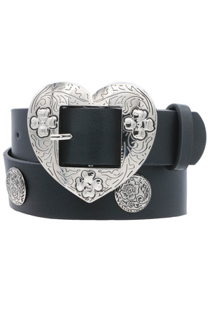 Faux Leather Heart Concho Strap Belt