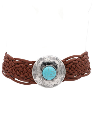 Faux Leather CAB Stone Braid Bohemian Belt