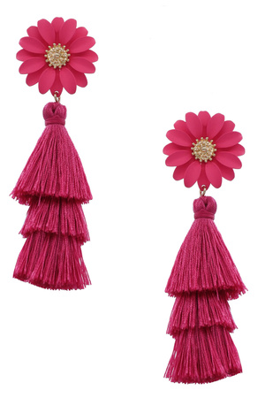 Matte Metal Flower Tassel Dangle Earrings