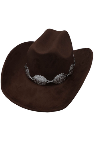 Faux Suede Swirl Flower Concho Band Cowboy Hat